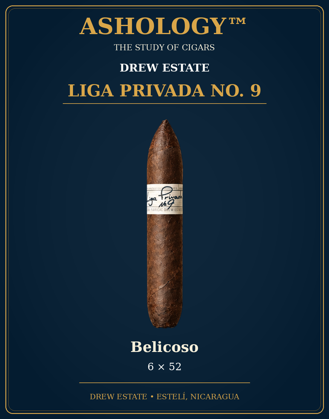 Liga Privada No. 9 Belicoso cigar by Drew Estate